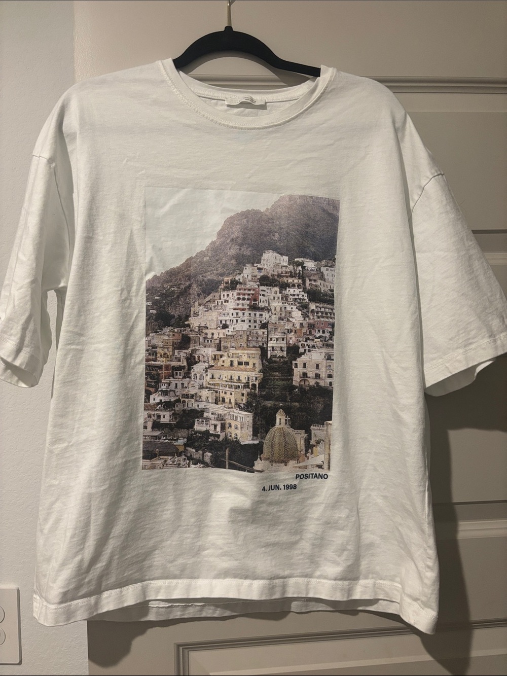 Zara White Graphic Positano Print Short Sleeve Tee